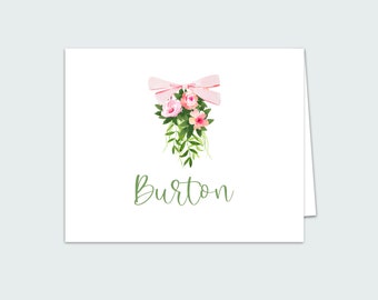 Personalized Pink Floral Swag Note Cards, Custom A2 Watercolor Blank Thank You Notes, Monogram Botanical Stationery, Southern Feminine Cards