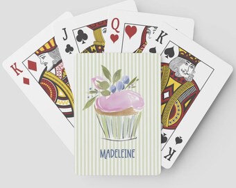 Personalized Playing Cards with Cupcake Design – Custom Name Poker Cards, Feminine Gift for game Lovers