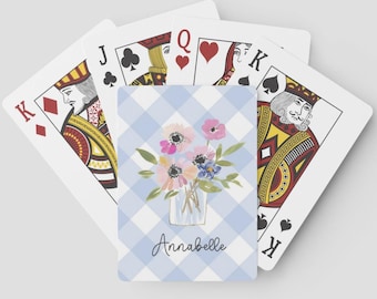 Personalized Gingham Floral Playing Cards – Custom Name Poker Cards, Feminine Gift