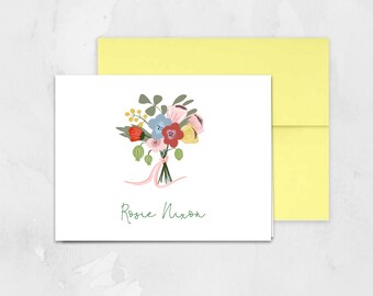 Floral Stationary Set for Women Personalized Thank You Cards Watercolor Floral Bouquet Stationery, Customized Thank You Notes