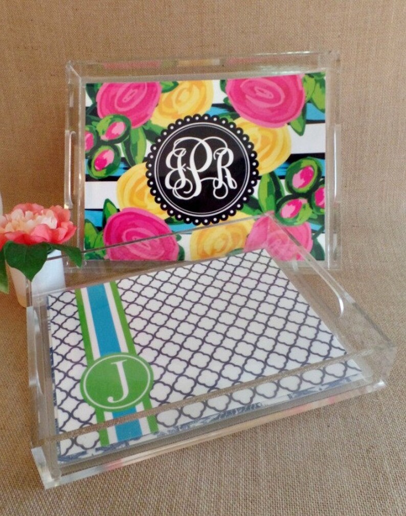Monogrammed Lucite Serving Tray With Handles Personalized Etsy