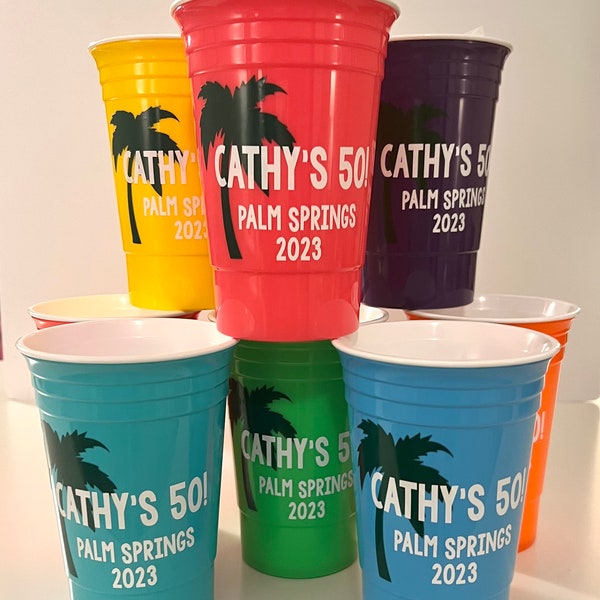 Personalized Double Walled Thick Plastic Cups for Birthdays, 16 oz Personalized Plastic Cups, Re-useable Cup with Lid, Cups for Reunions