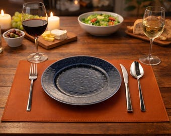 Handmade Luxury Leather Placemats: Personalized Vegetable Tanned Leather Dining Mats, Set of 6