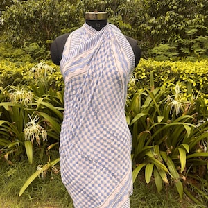 Hand Block Print Cotton Sarong Blue Colour Printed Very Unique Design Beach Cover-Up Sarongs