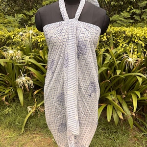Blue Colour Tree Print Design Sarongs , Hand Made Sarong , Block Printed Sarong , Beach Wrap Cover Ups , Indian Cotton Scarfs , Gift For Her