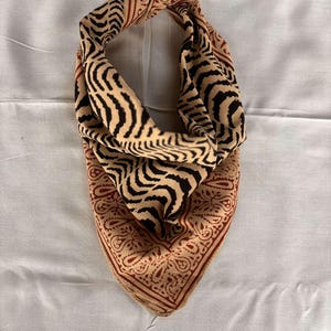 Hand Block Print Cotton Bandana Scarf: Bohemian Neckerchief