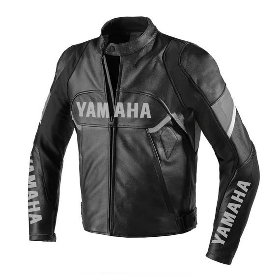 Yamaha Black Leather Motorcycle Jacket CE Armored Biker Gear