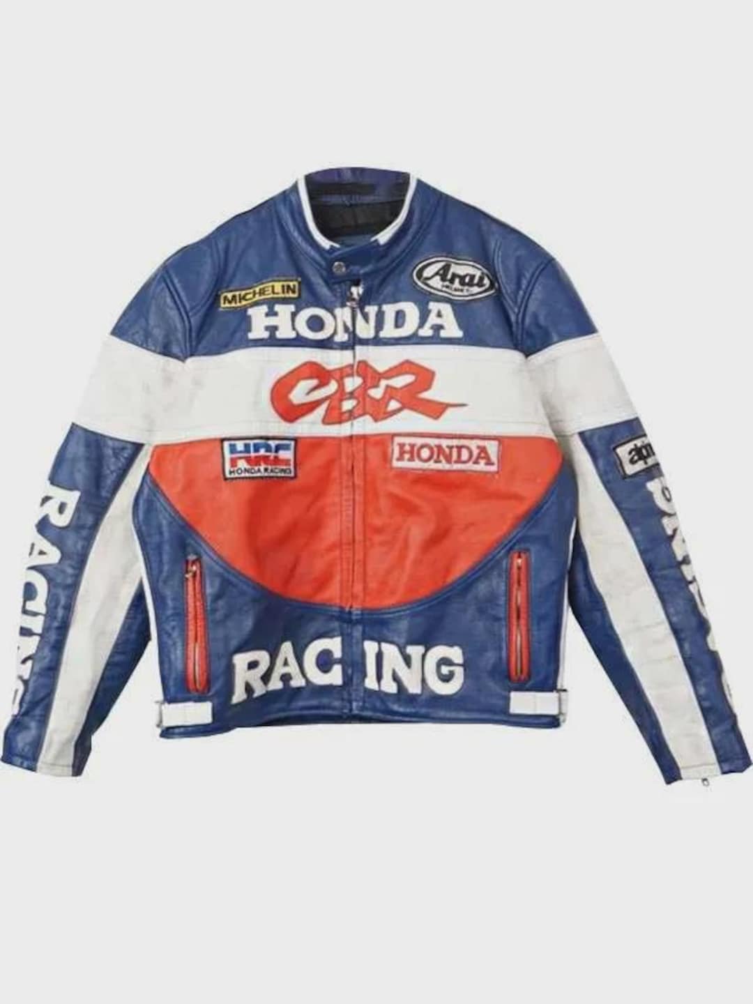 Moto Racing Jacket Honda Leather Motorcycle Racing Jacket | Blue Red Biker Gear for Men ...