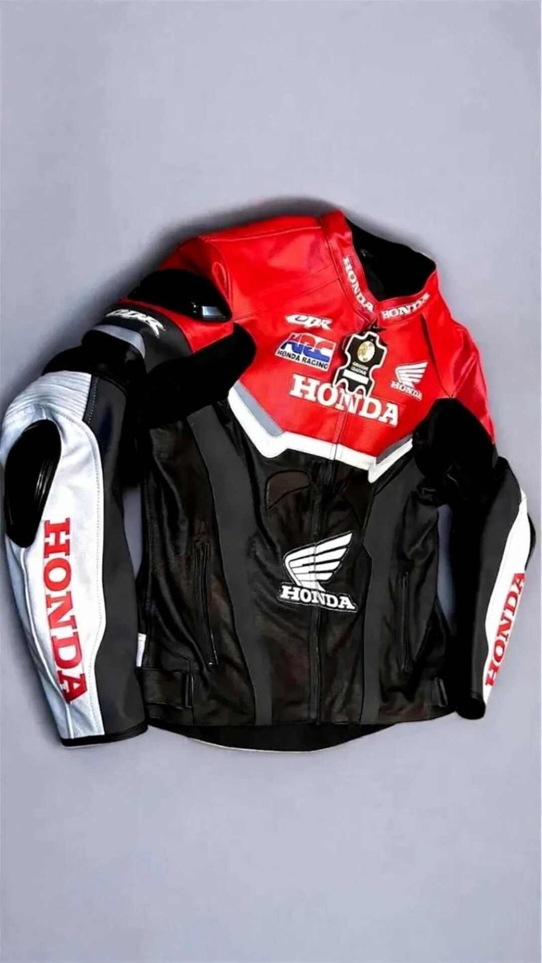 Honda Racing Leather Motorcycle Jacket: CE Armored, Red & Black Cowhide ...