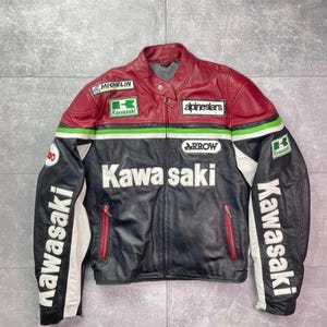 メンズ カワサキ レーシングレザージャケット - レッド ブラック グリーン モーターバイクギア