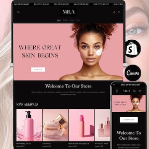 Skincare Shopify Theme, Clean Elegant Shopify Theme, Skincare Shopify Template, Editable Canva Templates, Modern Beauty Shopify Template,