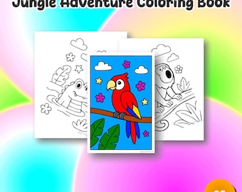 Dschungel Abenteuer Malbuch - 35 Seiten - Kinder Druckbare PDF