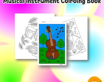 Musical Instruments Coloring Book - 50 Pages - Kids Printable PDF
