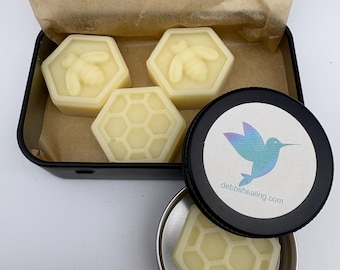 4 All Natural Solid Lotion Bars – .30 oz Each, Variety of Scents, Homemade Mini Moisturizing Bars for dry skin. Travel tin included