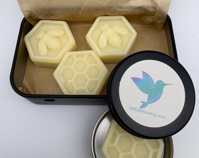 4 All Natural Solid Lotion Bars – .30 oz Each, Variety of Scents, Homemade Mini Moisturizing Bars for dry skin. Travel tin included