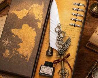 Custom Vintage Quill Pen Set, Personalized Handwriting Accessory, Wedding Gift, Writer Gift, Birthday Gift, Halloween