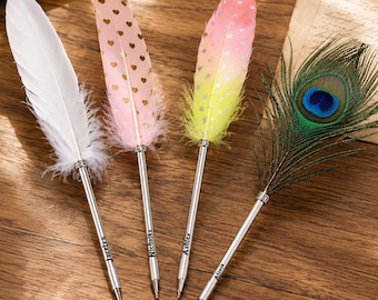 Personalized Engraved Feather Ballpoint Pen, Quill Signature Pen for Wedding Guest Book, Teacher Gift, Bridal Shower, Halloween