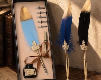 Personalized Calligraphy Quill Pen Set, Feather Dip Pen with Ink & Nibs, Wedding Writer Gift, Halloween