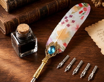 Personalized Feather Quill Set with Ink, Engraved Wizard Calligraphy Pen, Wedding Gift for Him, Owl Journaling Pen, Halloween