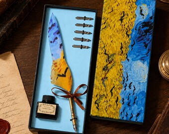 Custom Engraved Quill Dip Pen Set, Vintage Feather Calligraphy Pen, Starry Night Boxed Kit, Gift for Writing Lovers