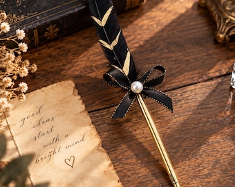 Cutsom Engraved Feather Ballpoint Pen, Vintage Quill Signature Pen, Wedding Guest Book Pen, Halloween