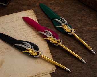 Personalized Feather Pen Set, Engraved Calligraphy Quill Pen, Wedding Writer Gift, Halloween