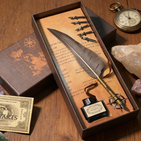 Personalized Name Quill Pen Set, Vintage Quill Pen Gift Box, Feather Calligraphy Writing Pen, Romantic Handwriting Accessories, Teacher Gift