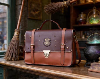 Magische Akademie PU-Leder Umhängetasche, Schultertasche im Schulstil, Harry Fan-Handtasche, Geschenk zum Schulanfang