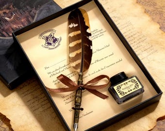 Personalisierter Feder Feder Feder Set, gravierte Magier Kalligraphie Stift, Hochzeit Schriftsteller Geschenk