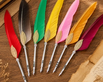 Personalized Feather Quill Pen Set, Custom Vintage Dip Pen, Handwriting Accessory for Her, Anniversary Birthday Gift