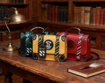 Handgemachte PU-Leder-Magieschultasche, vier magische Akademie-Crossbody-Schultertasche, Weihnachtsgeschenk für Harry-Fans, Geburtstagsgeschenk