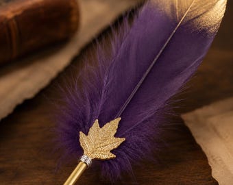 Engraved Name Feather Ballpoint Pen, 11''Hand-Painted & Gold Shaft, 6 Colors, Xmas Gift for Students Teachers, Halloween