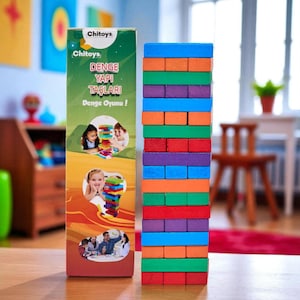 Montessori Wooden Balance Blocks Game, Colorful Stacking Toy for Kids, Educational Family Game, Wooden Tower Building Toy Set For Kids