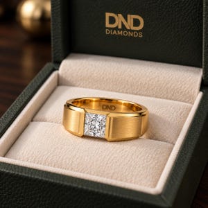 Princess Cut Solitaire Ring, Men's Brushed Gold Signature Piece