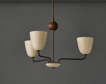 1950s Mid-Century Modern Brass Chandelier | Stilnovo Italian Ceiling Fixture