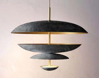 Handmade Brass Mid-Century Modern 6-Light Chandelier Pendant Lamp