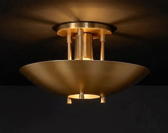 Raw Brass Globe Ceiling Light -Minimalist Flush Mount Fixture
