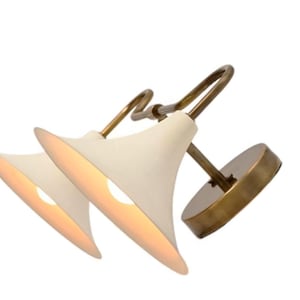 Modern Double Wall Sconce, White Cone Shade, Raw Brass Finish