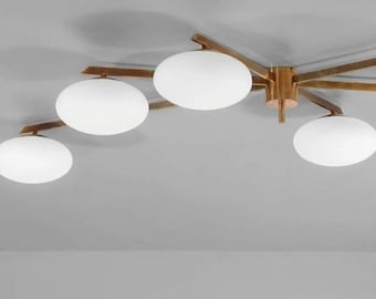 Angelo Lelli Inspiriert mit sechs Globen Unterputz Mid-Century italienische Messing Deckenleuchte