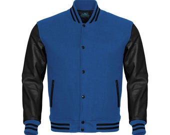Varsity Jacket Blue Body Black Leather Jacket Letterman Jacket Baseball Jacket Custom Varsity Jacket Mens jacket Personalized Varsity Jacket