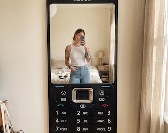 Retro Keypad Phone Mirror, Y2K Cell Phone Wall Decor, Nostalgic 2000s Bedroom Accent, Unique Statement Mirror, Retro Home Decor