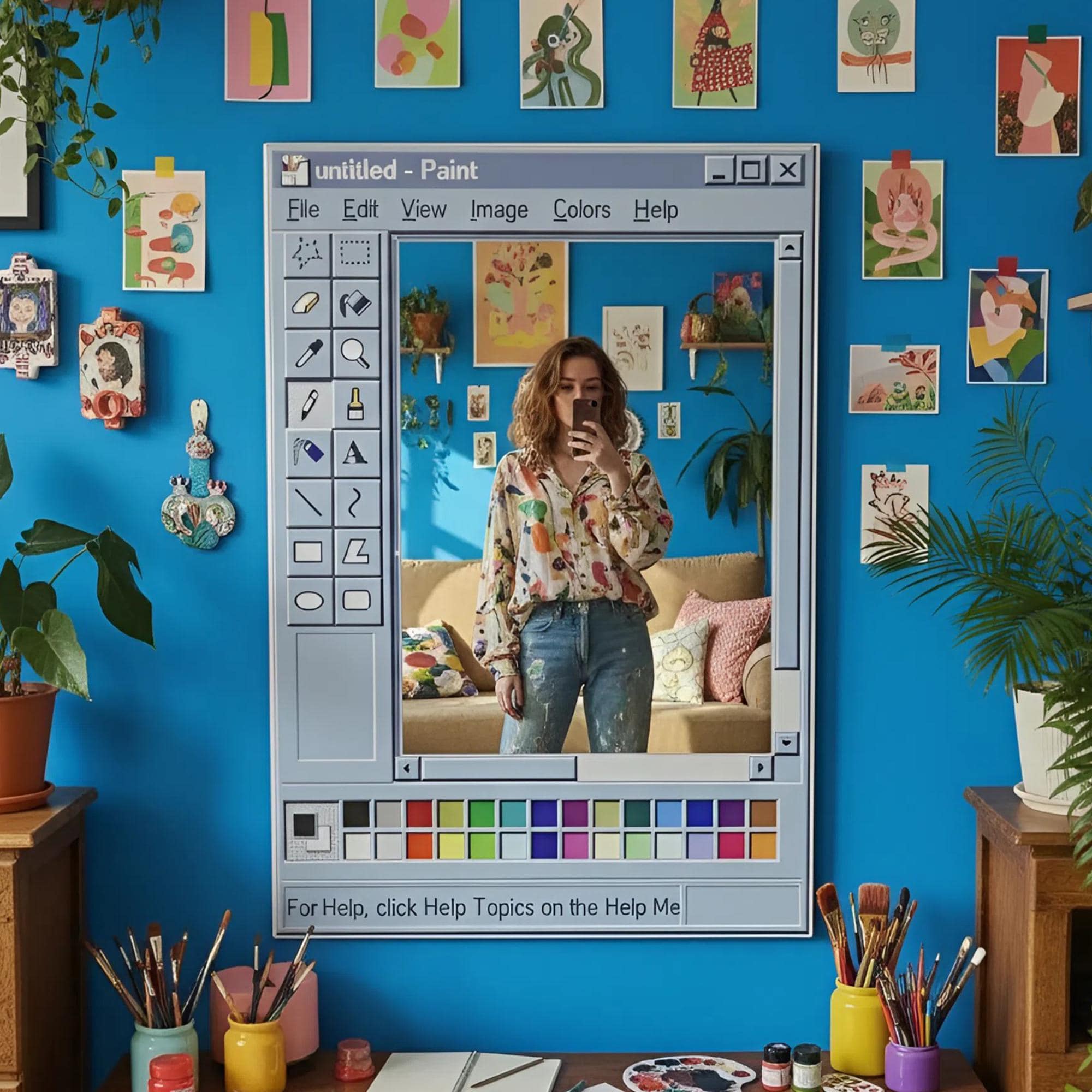 Retro MS Paint Mirror, Pixel Art Aesthetic, Nostalgic Handmade