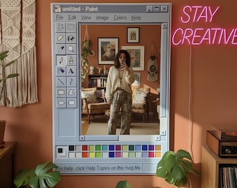 Espejo de MS Paint, decoración retro de pixel art, acento nostálgico para el hogar