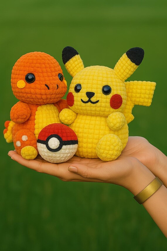 3in1 Pokemon Amigurumi Crochet Pattern Bundle, PDF Digital Download, Pikachu, Charmander, Pokeball, Crochet Pokemon Inspired Pattern
