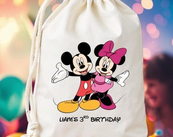Personalizowane torby urodzinowe z Myszką Miki i Minnie, torby upominkowe z Myszką Miki, torby upominkowe z okazji urodzin Myszki Minnie, torby z imionami dla dzieci