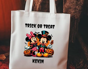 Personalized Mickey and Minnie Tote Bag, Trick or Treat Tote Bags, Disney Halloween Tote Bag, Halloween Mickey Minnie Spooky Season Totes