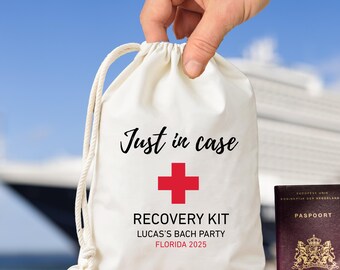 Custom Just In Case Recovery Kit Bags, Wedding Hangover kit, Wedding Name Favor Welcome Bag, In Sickness and Health Hangover Survival kit