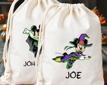 Bolsas de dulces personalizadas de Mickey y Minnie para Halloween, bolsas de regalo para fiestas de Mickey, bolsas de golosinas para niños, bolsas con nombre para cumpleaños infantiles de Halloween