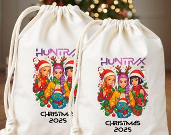 Personalized K-Pop Huntrix Inspired Christmas Birthday Party Favor Bags, K-Pop Birthday Treat Favor Bags, Kpop Stockings Party Decor