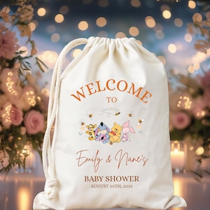 Personalized Winnie the Pooh Baby Shower Bag, Custom Pooh Themed Shower Bag, Baby Shower Favor for Guests, Custom Pooh And Friends Favors